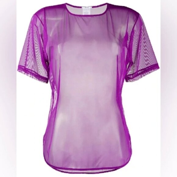 NWT Wolford Tulle Round Neck T-Shirt in purple amethyst size small - Picture 2 of 6